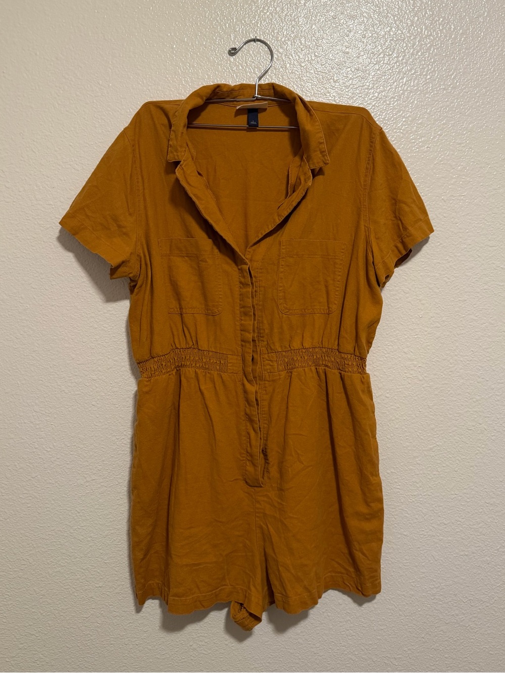 Universal Thread Short-Sleeve Collared Mini Romper in Mustard